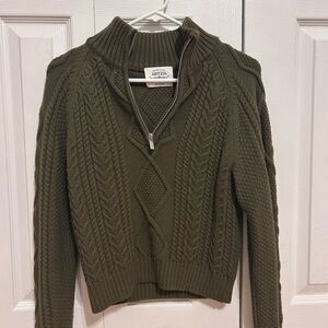 Aritzia Olive Cable-Knit Half-Zip Turtleneck Sweater